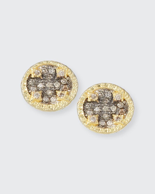 Old World Diamond Pave Stud Earrings w/ 18k Gold
